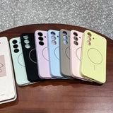 Liquid Silicone Lens Flat Soft Magnetic Phone Case For Samsung