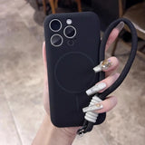 Lens Flat Liquid Silicone Magnetic Wrist Strap Case For iPhone