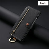 Leather Strap Zipper Wallet Flip Case for iPhone