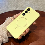 Liquid Silicone Lens Flat Soft Magnetic Phone Case For Samsung