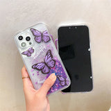 Butterfly Purple Quicksand Case With Lanyard for iPhone