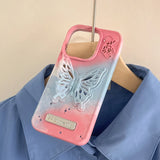 Colorful Gradient 3D Hollow Butterfly Bracket Case For iPhone
