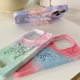 Colorful Gradient 3D Hollow Butterfly Bracket Case For iPhone
