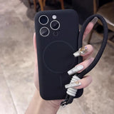 Lens Flat Liquid Silicone Magnetic Wrist Strap Case For iPhone
