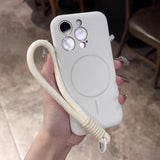 Lens Flat Liquid Silicone Magnetic Wrist Strap Case For iPhone