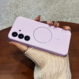 Liquid Silicone Lens Flat Soft Magnetic Phone Case For Samsung