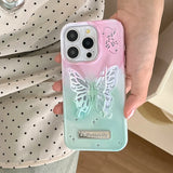Colorful Gradient 3D Hollow Butterfly Bracket Case For iPhone