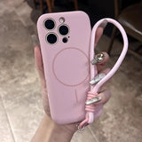 Lens Flat Liquid Silicone Magnetic Wrist Strap Case For iPhone