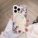 Flower Pattern Matte Transparent Magnetic Case For iPhone