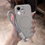 Lens Flat Liquid Silicone Magnetic Wrist Strap Case For iPhone