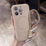 Lens Flat Liquid Silicone Magnetic Wrist Strap Case For iPhone