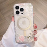 Flower Pattern Matte Transparent Magnetic Case For iPhone