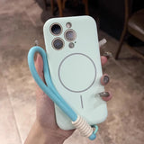 Lens Flat Liquid Silicone Magnetic Wrist Strap Case For iPhone