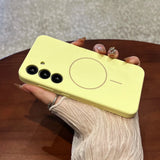 Liquid Silicone Lens Flat Soft Magnetic Phone Case For Samsung