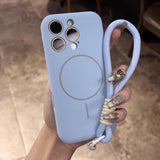 Lens Flat Liquid Silicone Magnetic Wrist Strap Case For iPhone