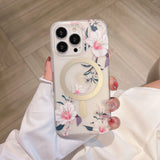 Flower Pattern Matte Transparent Magnetic Case For iPhone