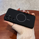 Liquid Silicone Lens Flat Soft Magnetic Phone Case For Samsung
