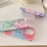 Colorful Gradient 3D Hollow Butterfly Bracket Case For iPhone
