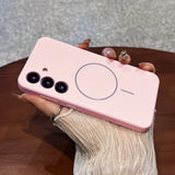 Liquid Silicone Lens Flat Soft Magnetic Phone Case For Samsung