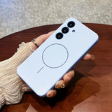 Liquid Silicone Lens Flat Soft Magnetic Phone Case For Samsung