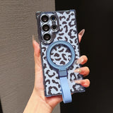 Leopard Print Bracket Plating Magnetic Charging Case for Samsung