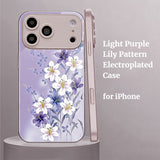 Light Purple Lily Pattern Electroplated Case for iPhone