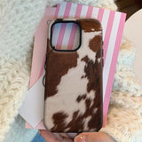 Brown & White Cowhide Double-layer Back Phone Case for IPhone