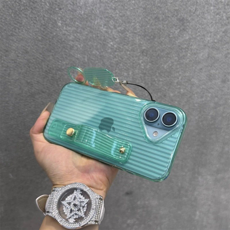 Transparent Stripe Ring Lanyard Wristband Bracket Case for iPhone
