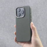Luxury Alloy Lens Frame Particle PU Leather Magnetic Case for iPhone