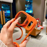 Fold Glass Lens Stand Magnetic Wrist Strap Clear Case for iPhone