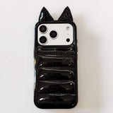 Creative Black Down Jacket Cat Ear Case for iPhone