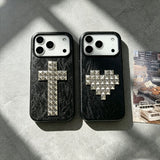 Punk Heart Cross Rivet Leather Shockproof Case for iPhone