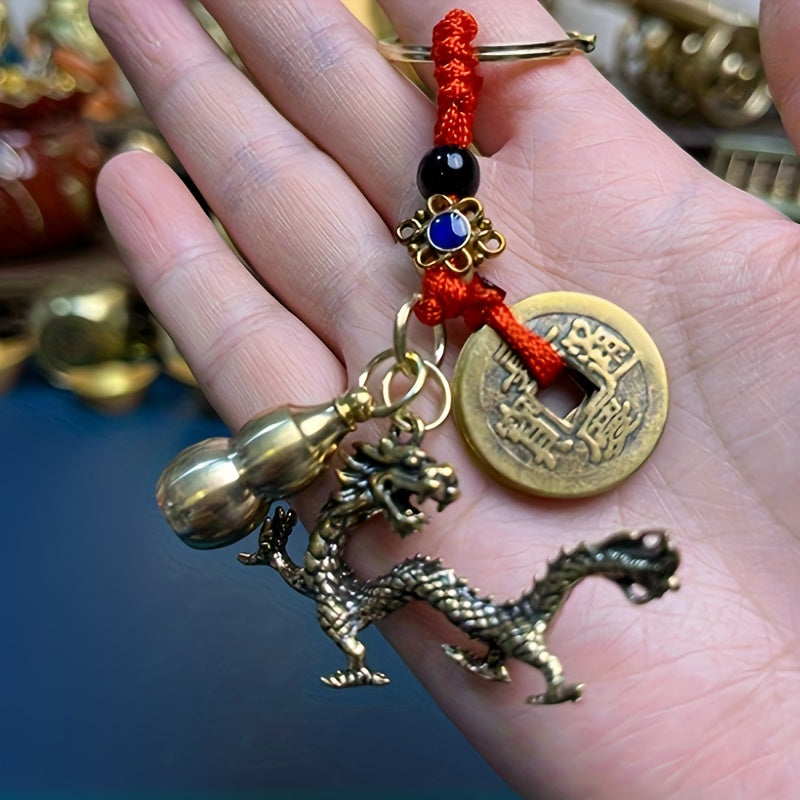 Year Of The Dragon New Brass Keychain Brass Gourd Zodiac Dragon Key Pendant Five Emperor Money