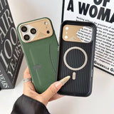 Plaid Card Pocket AI Button Cooling Hard Case for iPhone