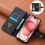 Luxury Heart-Shaped Zipper Flap Wallet Phone Case for iPhone