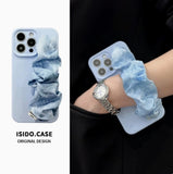 Solid-Color Silk Scarf Wrist Strap with Lanyard Case for iPhone
