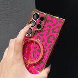 Leopard Print Bracket Plating Magnetic Charging Case for Samsung