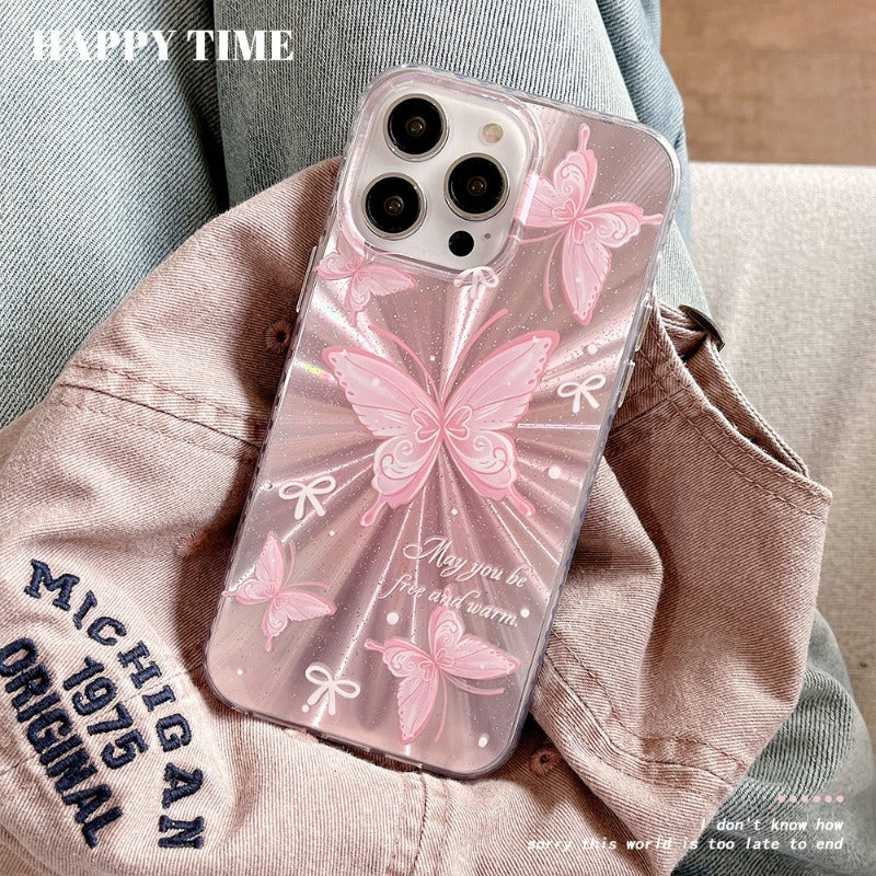 Pink Butterfly Aurora Laser Phone Case for IPhone