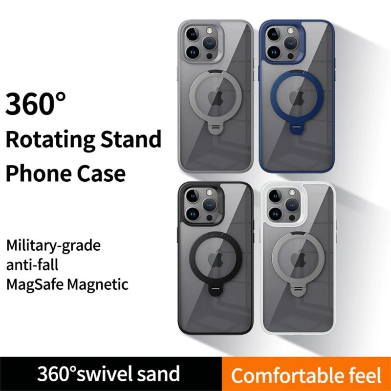 Rotating Folding Stand Clear Magnetic Phone Case For iPhone