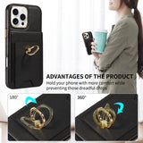 Wallet Card Slot Ring Holder Leather Case for iPhone