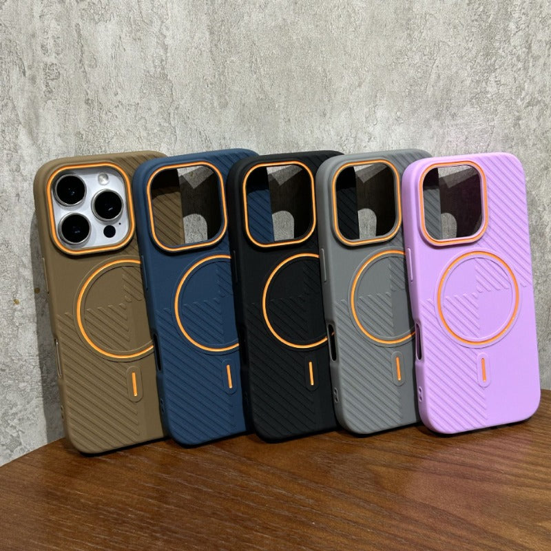 Diagonal Stripes Fine Circle Magnetic Hit color Case For iPhone
