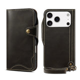 Premium Oil Wax Cowhide Button Design Case for iPhone