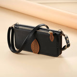 Leaf-Designed Leather Flip Cover Card Slot Lanyard Shockproof Case For Samsung