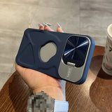 Fashion Hole Magnetic Lens Protection Stand Silicone Case for iPhone
