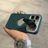 Fashion Hole Magnetic Lens Protection Stand Silicone Case for iPhone