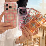 Sweet Color Block Plaid Rotatable Kickstand Case for iPhone