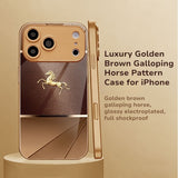 Luxury Gold-Brown Galloping Horse Pattern Electroplated Case for iPhone