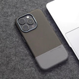 Color‑Block PC Leather Magnetic Anti‑Drop Case for iPhone
