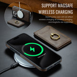 Magnetic Charging Wallet Case with Ring Kickstand for iPhone