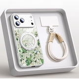 Romantic Floral Magnetic Case with Stand Lanyard for IPhone